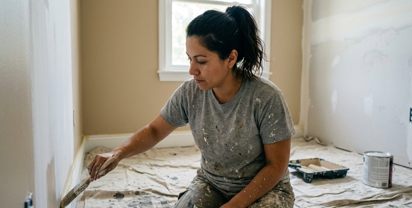 Painter working on interior trim